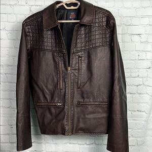Moonshine Outlaw Men’s Faux Brown Moto Biker Leather Jacket Size Large